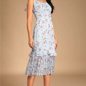 Floral Blue Tiered Midi Dress